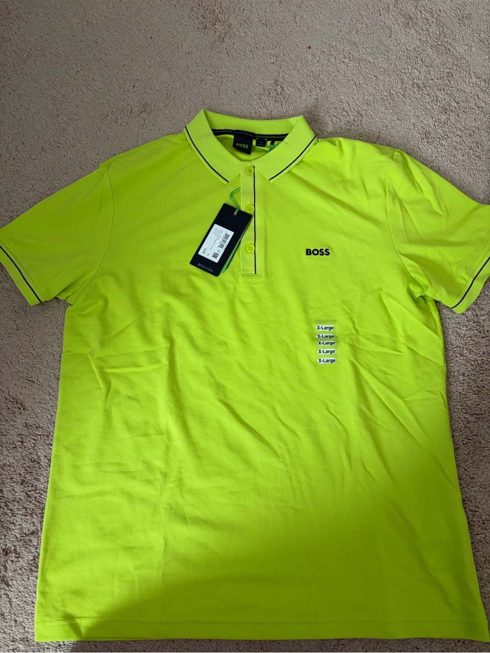 BOSS Men's Neon Yellow Green Slim Fit Polo Shirt